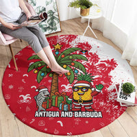 Antigua and Barbuda Christmas Round Carpet with Santa Pineapple Palm Tree Parrot and Gift Design - Wonder Print Shop