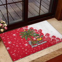 Antigua and Barbuda Christmas Rubber Doormat with Santa Pineapple Palm Tree Parrot and Gift Design - Wonder Print Shop