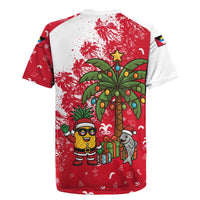 Antigua and Barbuda Christmas Rugby Jersey with Santa Pineapple Palm Tree Parrot and Gift Design - Wonder Print Shop