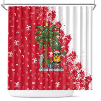 Antigua and Barbuda Christmas Shower Curtain with Santa Pineapple Palm Tree Parrot and Gift Design - Wonder Print Shop