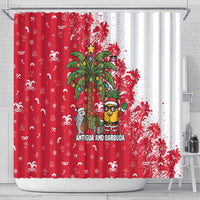 Antigua and Barbuda Christmas Shower Curtain with Santa Pineapple Palm Tree Parrot and Gift Design - Wonder Print Shop