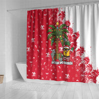 Antigua and Barbuda Christmas Shower Curtain with Santa Pineapple Palm Tree Parrot and Gift Design - Wonder Print Shop