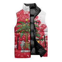 Antigua and Barbuda Christmas Sleeveless Puffer Jacket with Santa Pineapple Palm Tree Parrot and Gift Design - Wonder Print Shop