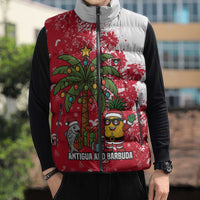 Antigua and Barbuda Christmas Sleeveless Puffer Jacket with Santa Pineapple Palm Tree Parrot and Gift Design - Wonder Print Shop