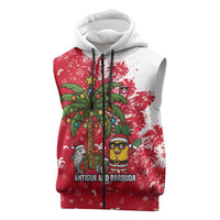 Antigua and Barbuda Christmas Sleeveless Zip Hoodie with Santa Pineapple Palm Tree Parrot and Gift Design - Wonder Print Shop