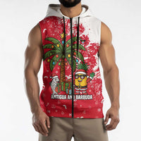 Antigua and Barbuda Christmas Sleeveless Zip Hoodie with Santa Pineapple Palm Tree Parrot and Gift Design - Wonder Print Shop