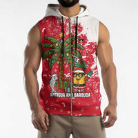 Antigua and Barbuda Christmas Sleeveless Zip Hoodie with Santa Pineapple Palm Tree Parrot and Gift Design - Wonder Print Shop
