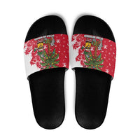 Antigua and Barbuda Christmas Slide Sandals with Santa Pineapple Palm Tree Parrot and Gift Design - Wonder Print Shop
