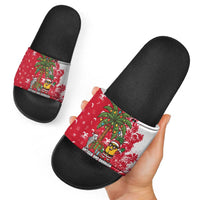 Antigua and Barbuda Christmas Slide Sandals with Santa Pineapple Palm Tree Parrot and Gift Design - Wonder Print Shop