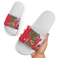 Antigua and Barbuda Christmas Slide Sandals with Santa Pineapple Palm Tree Parrot and Gift Design - Wonder Print Shop