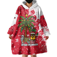 Antigua and Barbuda Christmas Wearable Blanket Hoodie with Santa Pineapple Palm Tree Parrot and Gift Design - Wonder Print Shop