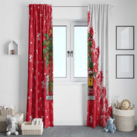Antigua and Barbuda Christmas Window Curtain with Santa Pineapple Palm Tree Parrot and Gift Design - Wonder Print Shop