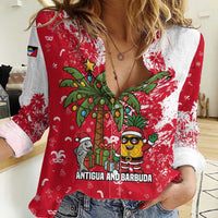 Antigua and Barbuda Christmas Women Casual Shirt with Santa Pineapple Palm Tree Parrot and Gift Design - Wonder Print Shop