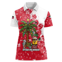 Antigua and Barbuda Christmas Women Polo Shirt with Santa Pineapple Palm Tree Parrot and Gift Design - Wonder Print Shop