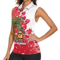 Antigua and Barbuda Christmas Women Sleeveless Polo Shirt with Santa Pineapple Palm Tree Parrot and Gift Design - Wonder Print Shop