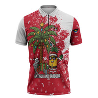 Antigua and Barbuda Christmas Zipper Polo Shirt with Santa Pineapple Palm Tree Parrot and Gift Design - Wonder Print Shop