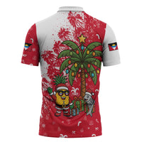 Antigua and Barbuda Christmas Zipper Polo Shirt with Santa Pineapple Palm Tree Parrot and Gift Design - Wonder Print Shop