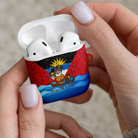 Antigua and Barbuda Christmas AirPods Case with Santa Sailboat Island Flag and Tropical Gift Design - Wonder Print Shop