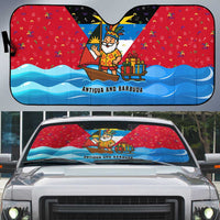 Antigua and Barbuda Christmas Auto Sun Shade with Santa Sailboat Island Flag and Tropical Gift Design - Wonder Print Shop