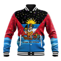 Antigua and Barbuda Christmas Baseball Jacket with Santa Sailboat Island Flag and Tropical Gift Design - Wonder Print Shop