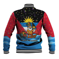Antigua and Barbuda Christmas Baseball Jacket with Santa Sailboat Island Flag and Tropical Gift Design - Wonder Print Shop