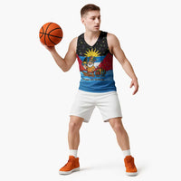 Antigua and Barbuda Christmas Basketball Jersey with Santa Sailboat Island Flag and Tropical Gift Design - Wonder Print Shop