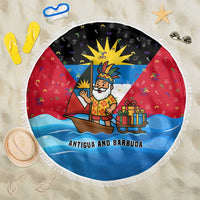 Antigua and Barbuda Christmas Beach Blanket with Santa Sailboat Island Flag and Tropical Gift Design - Wonder Print Shop