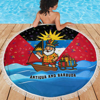 Antigua and Barbuda Christmas Beach Blanket with Santa Sailboat Island Flag and Tropical Gift Design - Wonder Print Shop