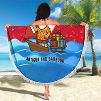 Antigua and Barbuda Christmas Beach Blanket with Santa Sailboat Island Flag and Tropical Gift Design - Wonder Print Shop