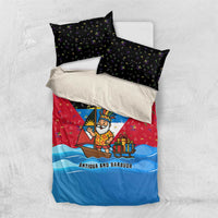 Antigua and Barbuda Christmas Bedding Set with Santa Sailboat Island Flag and Tropical Gift Design - Wonder Print Shop