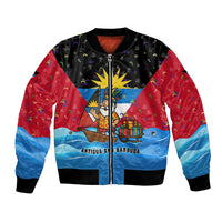 Antigua and Barbuda Christmas Bomber Jacket with Santa Sailboat Island Flag and Tropical Gift Design - Wonder Print Shop