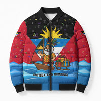 Antigua and Barbuda Christmas Bomber Puffer Jacket with Santa Sailboat Island Flag and Tropical Gift Design - Wonder Print Shop