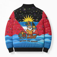 Antigua and Barbuda Christmas Bomber Puffer Jacket with Santa Sailboat Island Flag and Tropical Gift Design - Wonder Print Shop