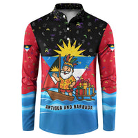 Antigua and Barbuda Christmas Button Sweatshirt with Santa Sailboat Island Flag and Tropical Gift Design - Wonder Print Shop