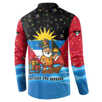 Antigua and Barbuda Christmas Button Sweatshirt with Santa Sailboat Island Flag and Tropical Gift Design - Wonder Print Shop