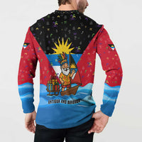Antigua and Barbuda Christmas Button Sweatshirt with Santa Sailboat Island Flag and Tropical Gift Design - Wonder Print Shop