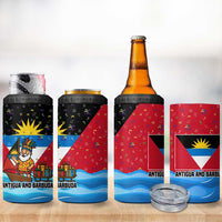 Antigua and Barbuda Christmas 4 in 1 Can Cooler Tumbler with Santa Sailboat Island Flag and Tropical Gift Design - Wonder Print Shop