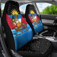 Antigua and Barbuda Christmas Car Seat Cover with Santa Sailboat Island Flag and Tropical Gift Design - Wonder Print Shop