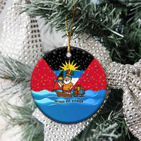 Antigua and Barbuda Christmas Ceramic Ornament with Santa Sailboat Island Flag and Tropical Gift Design - Wonder Print Shop