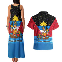 Antigua and Barbuda Christmas Couples Matching Tank Maxi Dress and Hawaiian Shirt with Santa Sailboat Island Flag and Tropical Gift Design - Wonder Print Shop