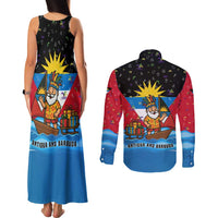 Antigua and Barbuda Christmas Couples Matching Tank Maxi Dress and Long Sleeve Button Shirt with Santa Sailboat Island Flag and Tropical Gift Design - Wonder Print Shop