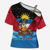 Antigua and Barbuda Christmas Cross Shoulder Shirt with Santa Sailboat Island Flag and Tropical Gift Design - Wonder Print Shop