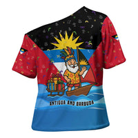 Antigua and Barbuda Christmas Cross Shoulder Shirt with Santa Sailboat Island Flag and Tropical Gift Design - Wonder Print Shop