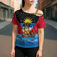 Antigua and Barbuda Christmas Cross Shoulder Shirt with Santa Sailboat Island Flag and Tropical Gift Design - Wonder Print Shop