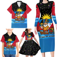 Antigua and Barbuda Christmas Family Matching Long Sleeve Bodycon Dress and Hawaiian Shirt with Santa Sailboat Island Flag and Tropical Gift Design - Wonder Print Shop