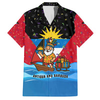 Antigua and Barbuda Christmas Family Matching Off The Shoulder Long Sleeve Dress and Hawaiian Shirt with Santa Sailboat Island Flag and Tropical Gift Design - Wonder Print Shop