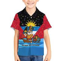 Antigua and Barbuda Christmas Family Matching Off Shoulder Maxi Dress and Hawaiian Shirt with Santa Sailboat Island Flag and Tropical Gift Design - Wonder Print Shop