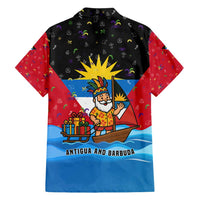 Antigua and Barbuda Christmas Family Matching Off Shoulder Short Dress and Hawaiian Shirt with Santa Sailboat Island Flag and Tropical Gift Design - Wonder Print Shop