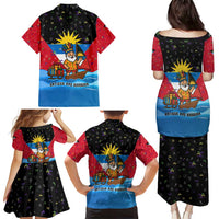Antigua and Barbuda Christmas Family Matching Puletasi and Hawaiian Shirt with Santa Sailboat Island Flag and Tropical Gift Design - Wonder Print Shop