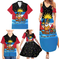 Antigua and Barbuda Christmas Family Matching Summer Maxi Dress and Hawaiian Shirt with Santa Sailboat Island Flag and Tropical Gift Design - Wonder Print Shop